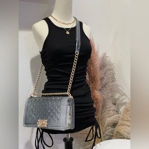 NWT KNIT SLEEVELESS RIBBED RUCHED DRESS